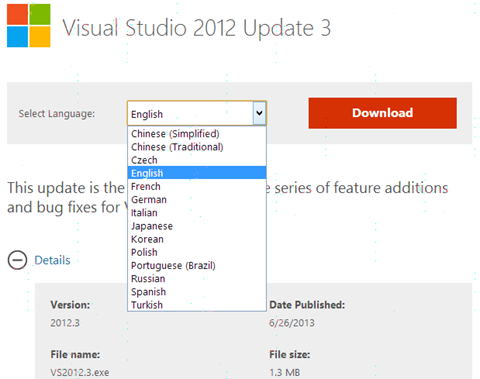 Visual Studio 2012 Update 3 in any language!