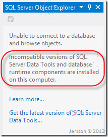 Incompatible versions os SQL Server Data Tools...