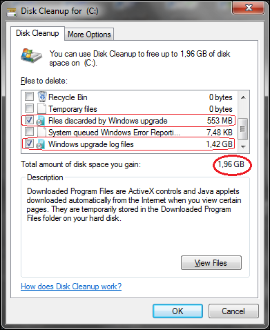 Clean up Windows 7 discarded files and upgrade logs