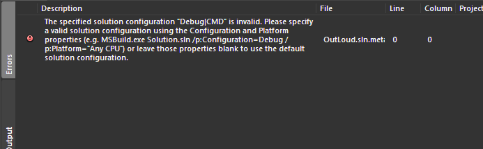 error MSB4126: The specified solution configuration "Debug|MCD" is invalid. Please specify a valid solution configuration using the Configuration and Platform properties
